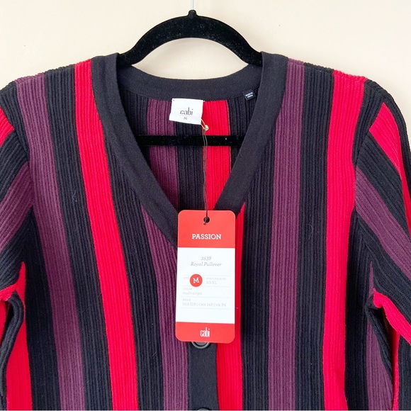 CAbi• royal pullover purple red black striped king sleeve sweater women’s medium - Picture 4 of 16